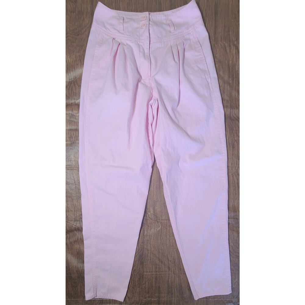 Vintage Womens Parachute Pants 5/6 24x30.5 Pleat High Rise Tapered 80s Baby Pink